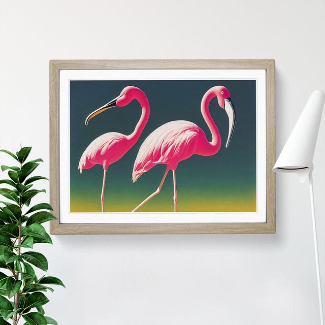 Immense Flamingos - Single Picture Frame Print 17 Stories Frame Colour: Oak, Size: 25cm H x 34cm W x 2cm D on Productcaster.