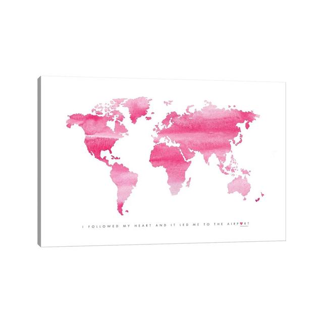 World Map Pink by Mercedes Lopez Charro - Wrapped Canvas Art Prints Borough Wharf Size: 20.32cm H x 30.48cm W x 1.91cm D on Productcaster.