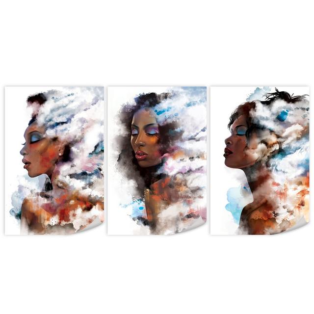 Clouded Woman - 3 Piece Painting Set on Canvas Clock Canvas Format: Unframed, Size: 60cm H x 120cm W x 0.1cm D on Productcaster.