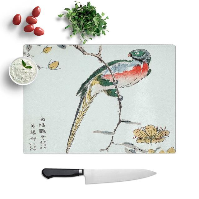 Glass Macaw & Drooping Peach by Numata Kashu Chopping Board East Urban Home Size: 39 cm W x 28.5 cm L on Productcaster.