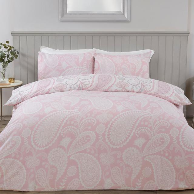 Cecile Cotton Blend Paisley Duvet Cover with Pillowcases Langley Street Size: Double Duvet Cover + 2 Standard Pillowcases, Colour: Pink on Productcaster.