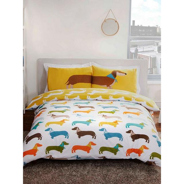 Aliyaan White/Yellow Reversible Duvet Cover Set Marlow Home Co. on Productcaster.