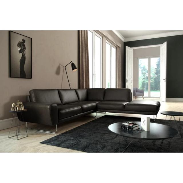 Edeltrud 3 - Piece Leather Made to Order Corner Sectional 17 Stories Upholstery Colour: Noir, Orientation: Right Hand Facing on Productcaster.