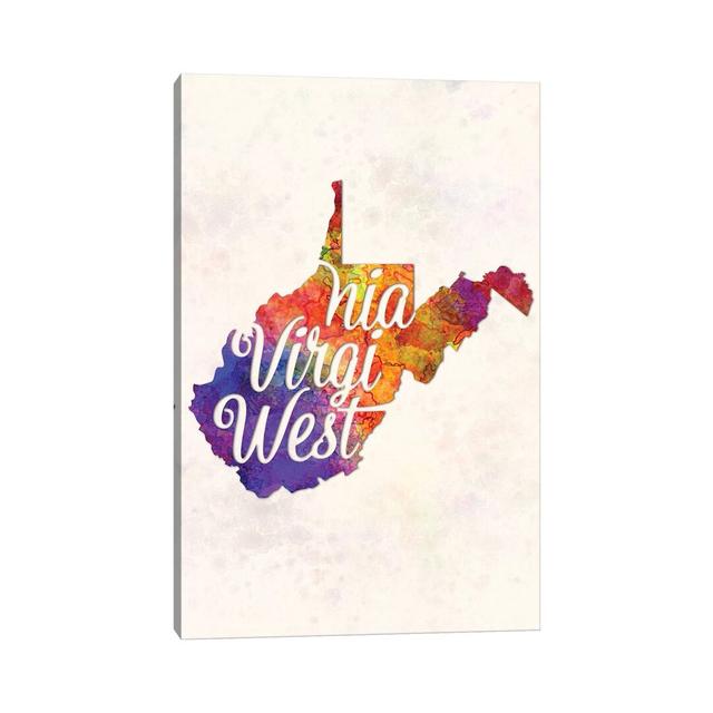 West Virginia US State In Watercolor Text Cut Out Maturi Size: 45.72cm H x 30.48cm W x 1.91cm D on Productcaster.