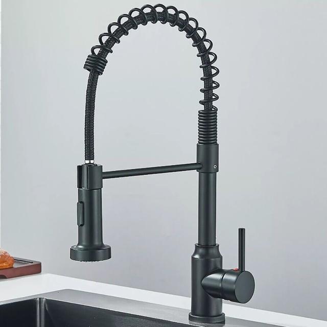 Kitchen Sink Faucet Pull Down Sprayer Single Handle Single Hole Swivel Mixer Tap Belfry Kitchen Finish: Black on Productcaster.