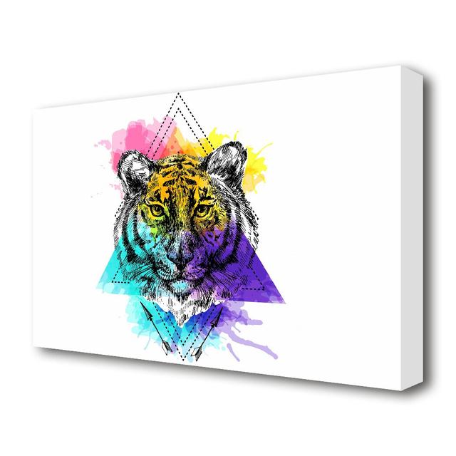 Children's 'Tiger Paint Splat - Wrapped Canvas Painting Print East Urban Home Size: 35.6 cm H x 50.8 cm W on Productcaster.