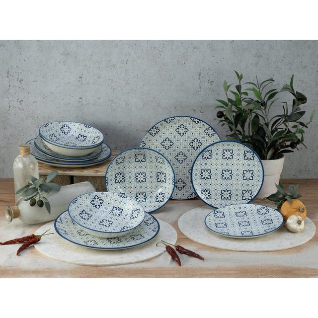 Yara 12 Piece Dinnerware Set - Service for 4 (Set of 4) Creatable Colour: Blue/White on Productcaster.