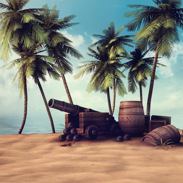 Cannon and Barrels on a Beach by FairytaleDesign - Wrapped Canvas Graphic Art Bay Isle Home Size: 30cm H x 30cm W on Productcaster.