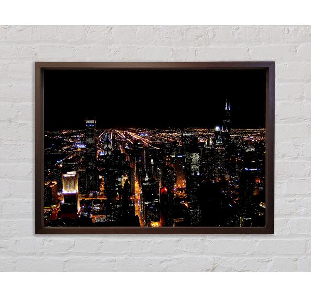 Ariel View Of The Night City - Einzelbildrahmen Kunstdrucke auf Leinwand Ebern Designs Größe: 100 cm H x 141,4 cm B x 3,3 cm T on Productcaster.