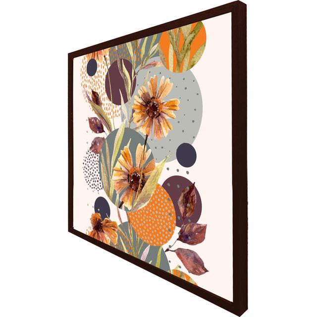 Kalamazoo Orange Geometric With Flowers - Single Picture Frame Art Prints Brambly Cottage Size: 41cm H x 41cm W x 4cm D, Frame Colour: Brown Framed on Productcaster.