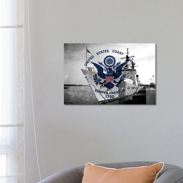 U.S. Coast Guard Flag (USCGC Dallas Background) III - Wrapped Canvas Graphic Art Happy Larry Size: 45.72cm H x 66.04cm W x 1.905cm D on Productcaster.