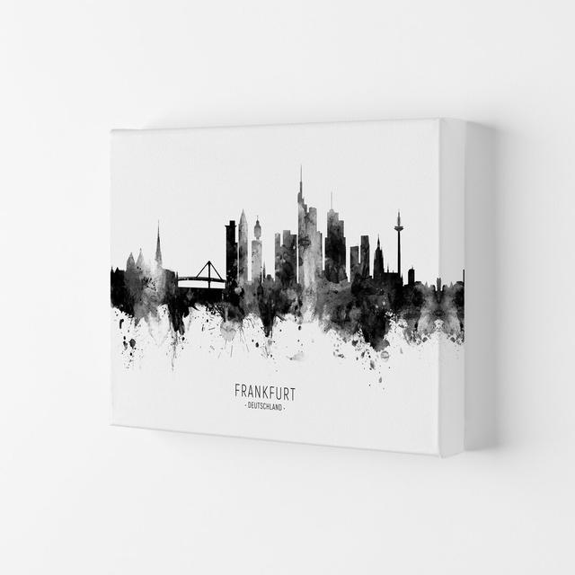 Frankfurt Germany Skyline Black White City Name by Michael Tompsett - Graphic Art Print Latitude Run Format: Wrapped Canvas, Size: 59.4cm H x 84cm W x on Productcaster.