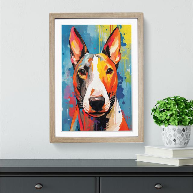 English Bull Terrier Modern - Single Picture Frame Print on Wood Marlow Home Co. Size: 46cm H x 34cm W x 2cm D, Frame Colour: Oak on Productcaster.