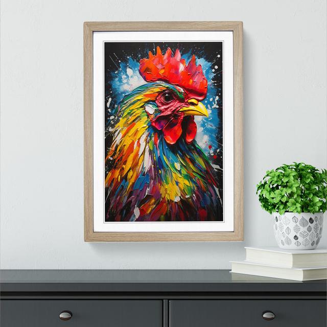 Rooster Action Painting No.2 Big Box Art Size: 64cm H x 46cm W x 2cm D, Frame Colour: Oak on Productcaster.