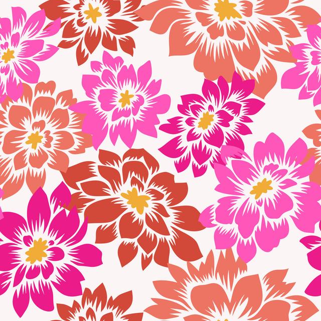 Seamless Pattern with Hand Drawn Dahlia Flowers - Wrapped Canvas Painting Rosalind Wheeler Size: 76cm H x 76cm W x 3.8cm D on Productcaster.