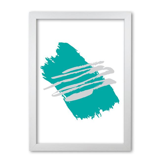 Teal Jaggered Paint Brush Abstract - Print East Urban Home Format: White Grain Frame, Size: 30 cm H x 21 cm W x 5 cm D on Productcaster.