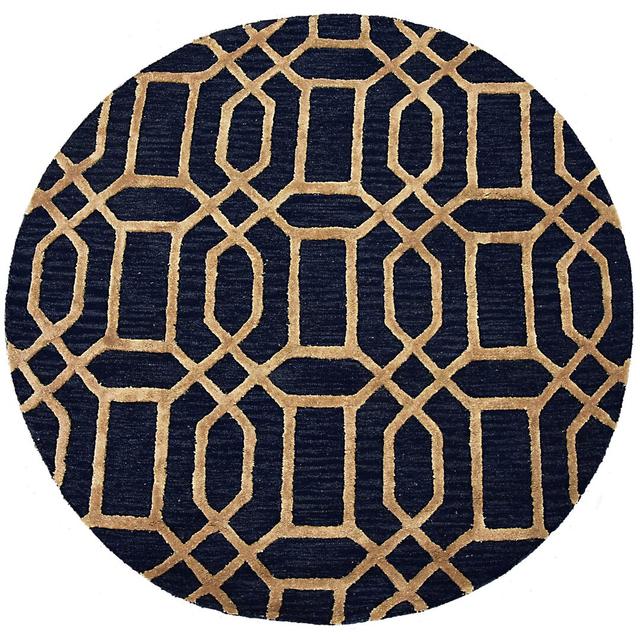 Vegas Hand Tufted Dark Blue Rug Bakero Rug Size: Round 200cm on Productcaster.