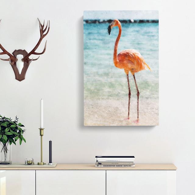 Lone Flamingo - Wrapped Canvas Painting East Urban Home Size: 60cm H x 40cm W x 3cm D on Productcaster.