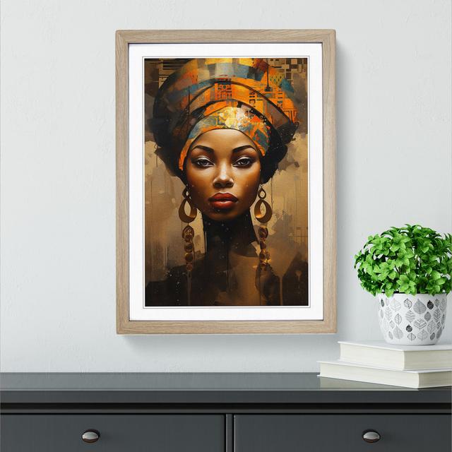 XYZ-FRM-V1223-1771 African Woman Dadaism - Single Picture Frame Print on Wood Big Box Art Frame Colour: Oak, Size: 64cm H x 46cm W x 2cm D on Productcaster.