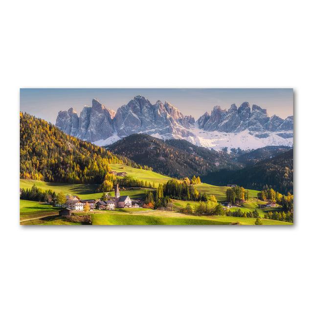 Glasbild Panorama Of The Mountains Union Rustic Format: Leinen, Größe: 70 cm H x 140 cm B x 2 cm T on Productcaster.