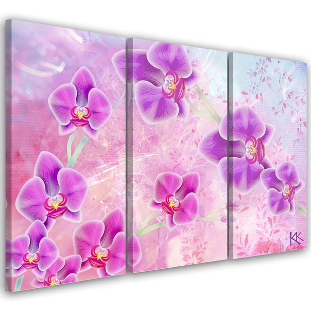 Orchid Blossom - 3 Piece No Frame Print on Canvas Brayden Studio Size: 100cm H x 150cm W on Productcaster.