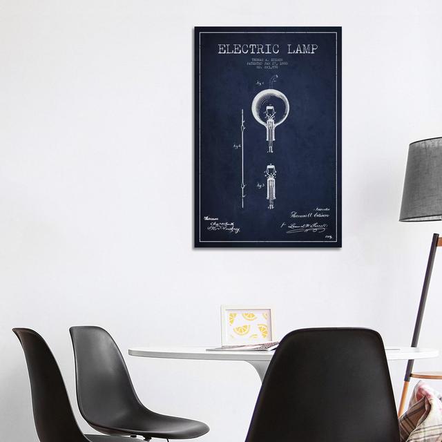 Electric Lamp Navy Blue Patent Blueprint by Aged Pixel - Gallery-Wrapped Canvas Giclée on Canvas Williston Forge Size: 101.6cm H x 66.04cm W, Format: on Productcaster.