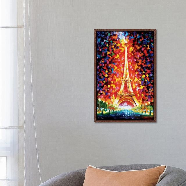 Paris - Eiffel Tower Lighted by Leonid Afremov - Painting Print on Canvas 17 Stories Format: Classic Brown Wood Framed Canvas, Size: 66.04cm H x 45.72 on Productcaster.