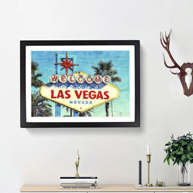 The Welcome to Las Vegas Sign - Picture Frame Painting Print on MDF East Urban Home Size: 45cm H x 63cm W x 2cm D, Frame Option: Black Framed on Productcaster.