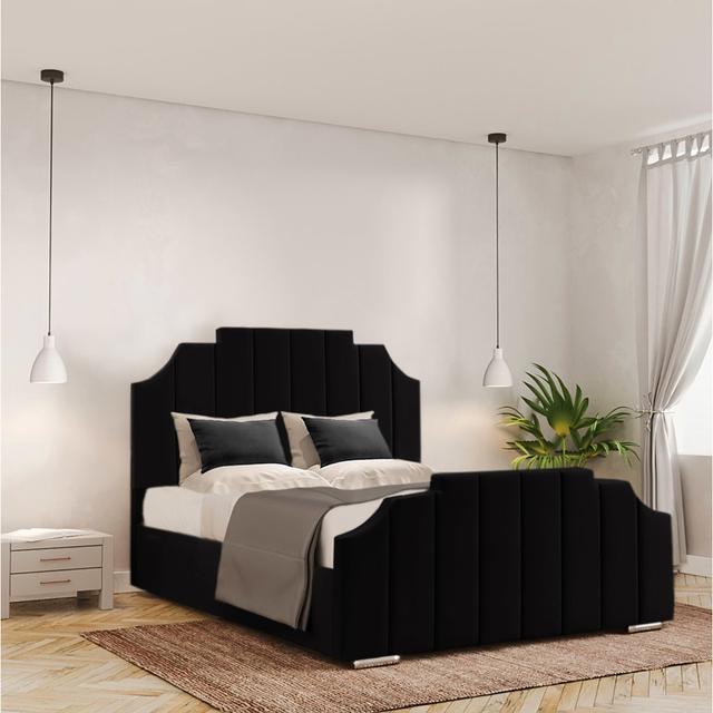 Cinzio Bed Frame - Plush Velvet Ivy Bronx Size: Single (3'), Colour: Black on Productcaster.