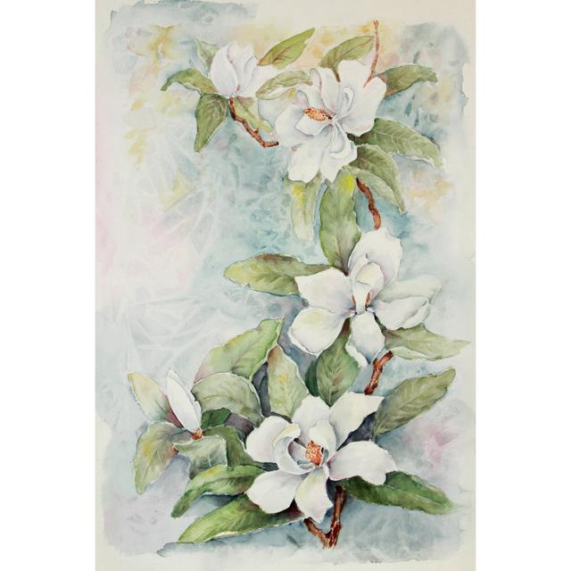 Art: Magnolia Branch Watercolour Painting - No Frame Print on Canvas Marlow Home Co. Size: 30cm H x 20cm W on Productcaster.