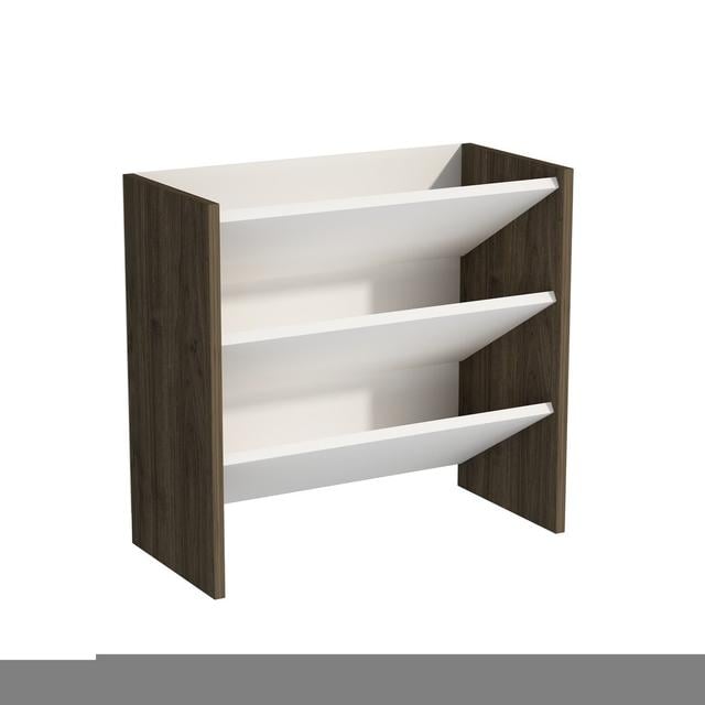 Elarco 2 Tier 9 Pair Shoe Storage Cabinet Ebern Designs Finish: White/Walnut on Productcaster.