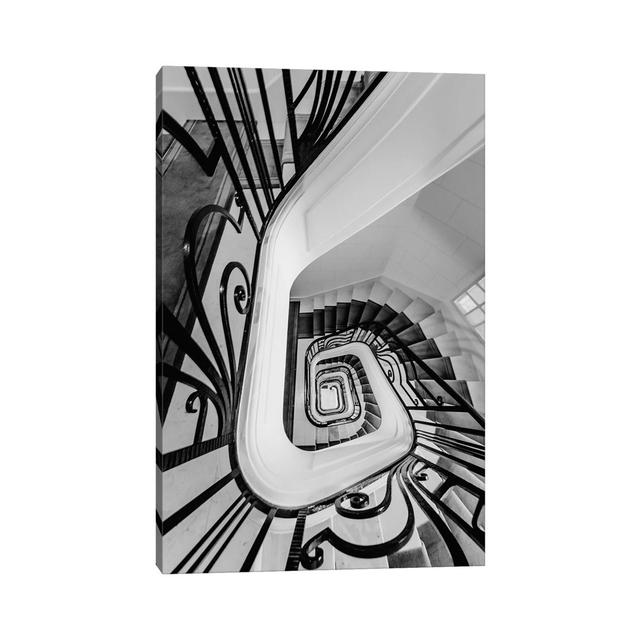 Staircase Black and White by Karen Mandau - Wrapped Canvas Photograph ClassicLiving Size: 45.72cm H x 30.48cm W x 1.91cm D on Productcaster.