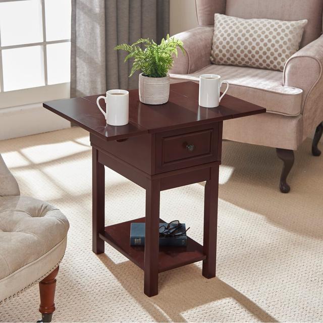 Krysta Drop Leaf Side Table with Storage Marlow Home Co. Colour: Mahogany on Productcaster.