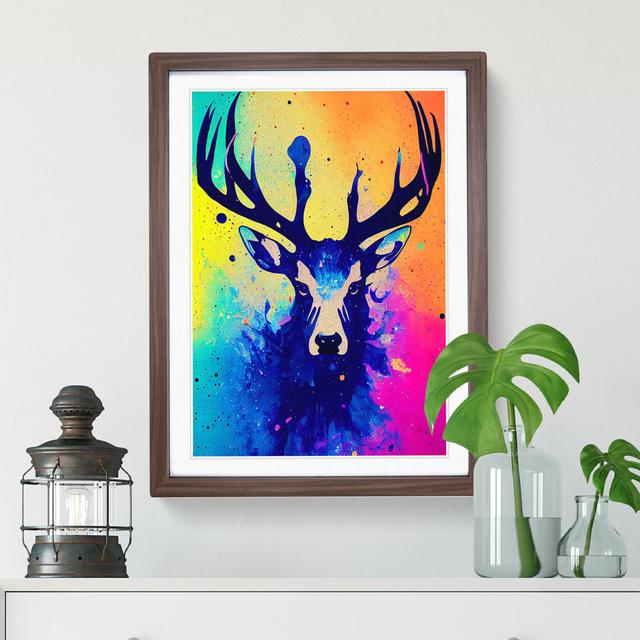 Colourful Stag No.1 - Picture Frame Graphic Art Latitude Run Size: 46cm H x 34cm W x 2cm D, Frame Colour: Walnut on Productcaster.