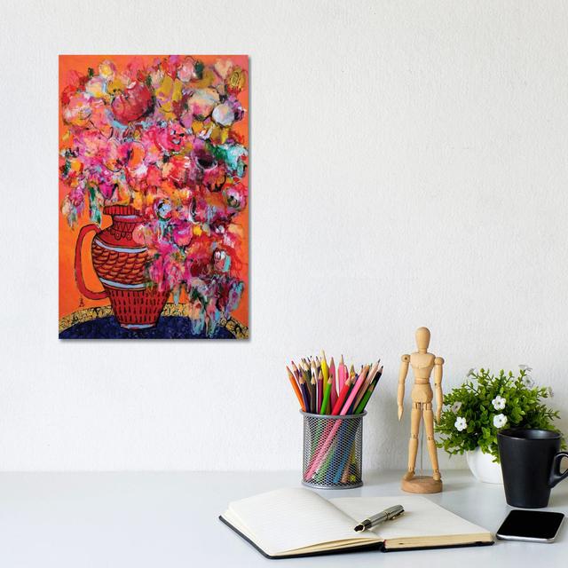 A Red Vase With A Handle By Misako Chida - Wrapped Canvas Art Prints by Misako Chida - Wrapped Canvas Gallery-Wrapped Canvas Giclée ClassicLiving Size on Productcaster.