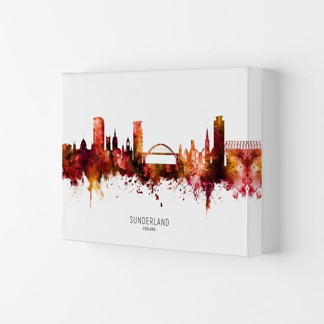 Sunderland England Skyline Red City Name by Michael Tompsett - Graphic Art Ebern Designs Format: Wrapped Canvas, Size: 21cm H x 29.7cm W x 4cm D on Productcaster.