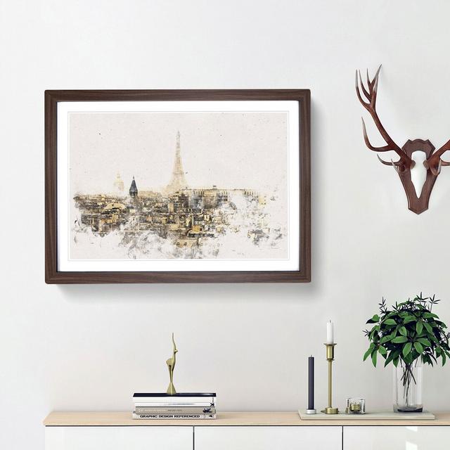 Misty Eiffel Tower in Paris France - Picture Frame Graphic Art Print East Urban Home Size: 33cm H x 45cm W x 2cm D, Frame Option: Walnut Framed on Productcaster.