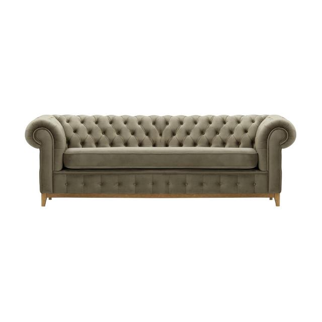 Fritch 3 Seater Chesterfield Sofa Marlow Home Co. Size: 78cm H x 244cm W x 92cm D, Upholstery Colour: Light Grey, Leg Colour: Oak on Productcaster.