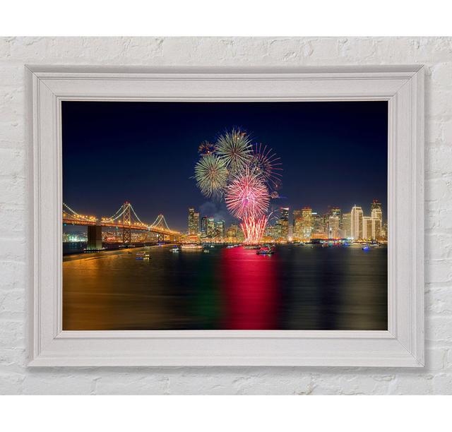 Fireworks Over The Golden Gate Bridge Framed Print Ebern Designs Size: 21cm H x 42cm W on Productcaster.