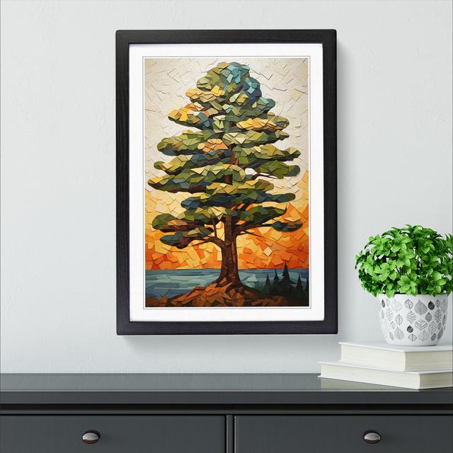 Pine Tree Cubism - Single Picture Frame Print on Wood Marlow Home Co. Size: 64cm H x 46cm W x 2cm D, Frame Colour: Black on Productcaster.