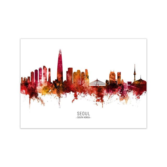 Seoul South Korea Skyline Red City Name by Michael Tompsett - Graphic Art Ebern Designs Format: Unframed, Size: 60cm H x 84cm W x 1cm D on Productcaster.