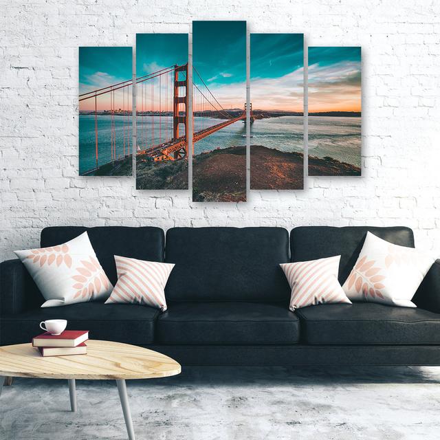 Canvas Print Golden Gate Bridge San Francisco Turquoise Ebern Designs Size: 70cm H x 100cm W on Productcaster.