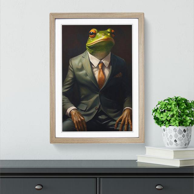 Frog in a Suit Painting No.2 Happy Larry Size: 64cm H x 46cm W, Format: Oak Framed on Productcaster.