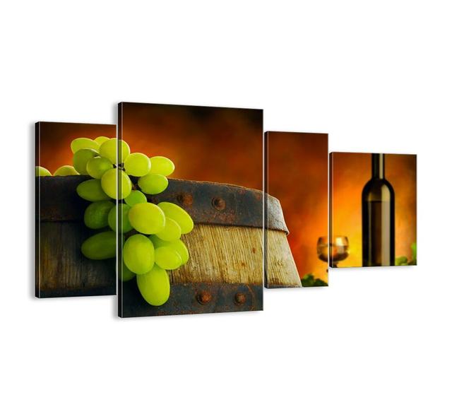 'Still Life with a Bottle of Wine and a Bunch of Grapes' - 4 Piece Unframed Graphic Art Print Set on Canvas Ebern Designs Size: 70cm H x 120cm W x 1.8 on Productcaster.