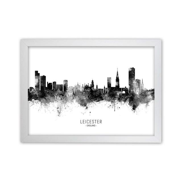 Leicester England Skyline Black White City Name by Michael Tompsett - Graphic Art Print Latitude Run Format: White Framed, Size: 34cm H x 46cm W x 3cm on Productcaster.