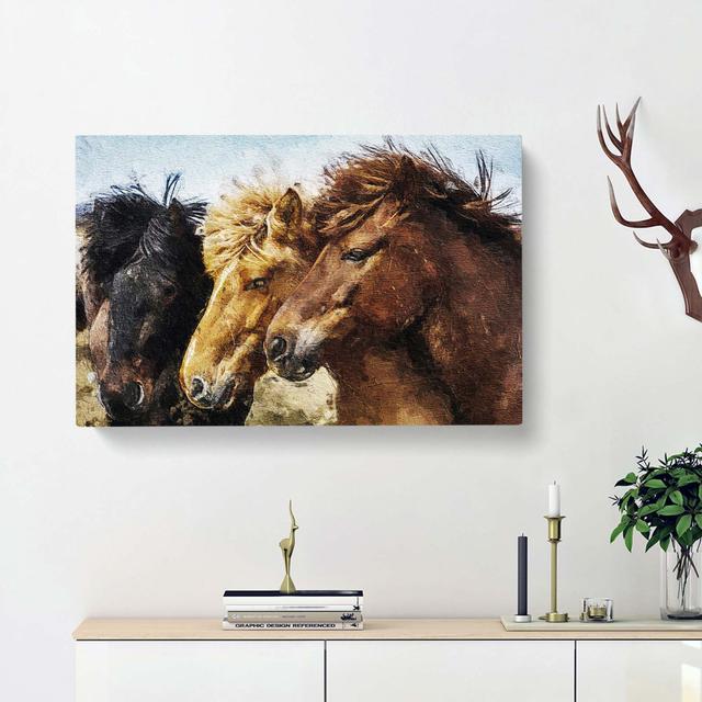 A Trio Of Horses - Wrapped Canvas Painting East Urban Home Size: 35cm H x 50cm W x 3cm D on Productcaster.