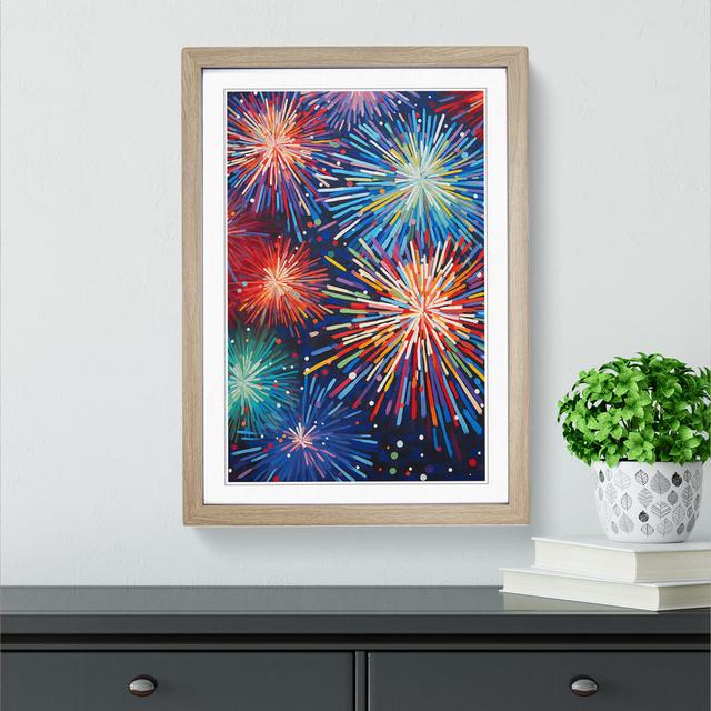 Fireworks Hard Edge No.2 - Single Picture Frame Print on Wood 17 Stories Size: 64cm H x 46cm W x 2cm D, Frame Colour: Oak on Productcaster.