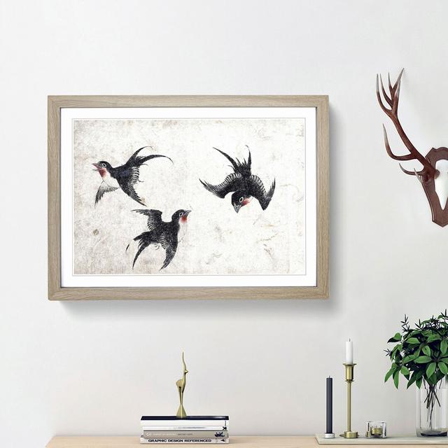 Three Swallows by Katsushika Hokusai - Picture Frame Painting Print East Urban Home Size: 36cm H x 48cm W x 2cm D, Frame Option: Oak Framed on Productcaster.