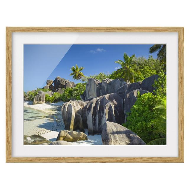 Dream Beach, Seychelles - Picture Frame Photograph Print on Paper East Urban Home Frame Option: Natural oak wood, Size: 50cm H x 70cm W on Productcaster.