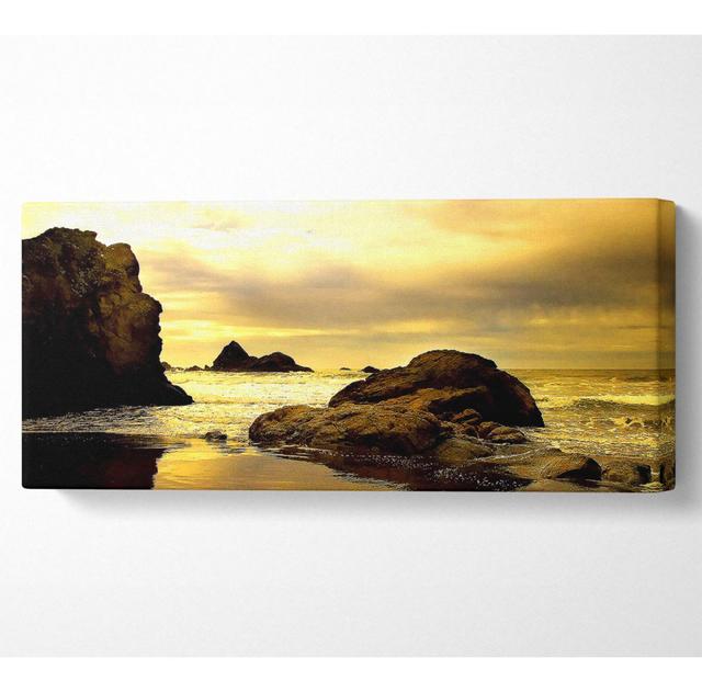 Rocky Beach at Yellow Dawn - Wrapped Canvas Art Prints Highland Dunes Size: 50.8cm H x 121.9cm W on Productcaster.